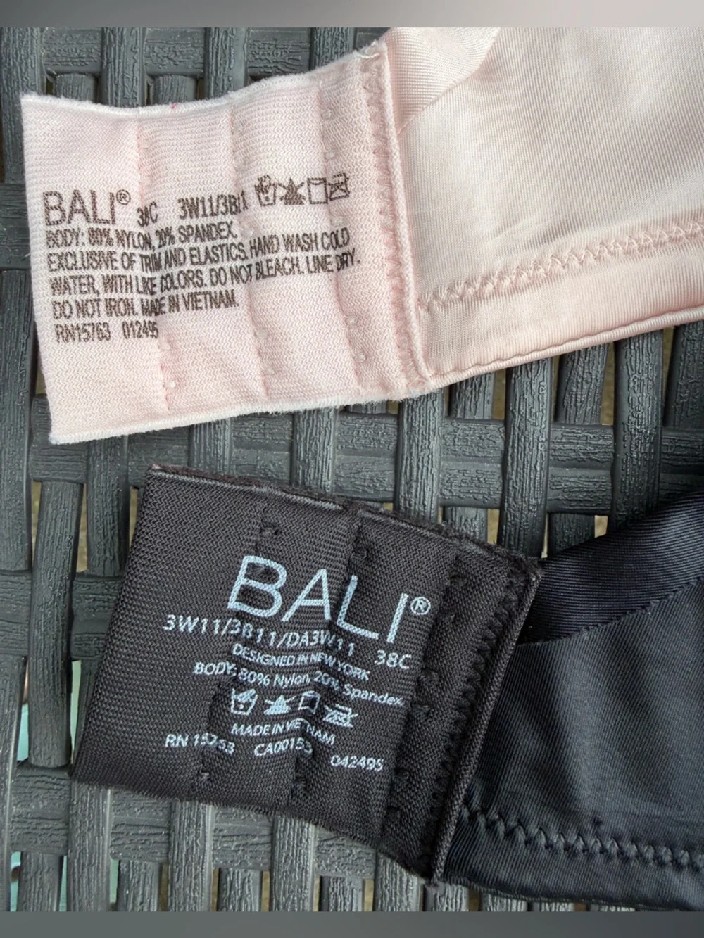 Two Bali Smoothing Underwire Nylon Stretch Pink Black Bra Set 2pc Sz 38C - Picture 10 of 10